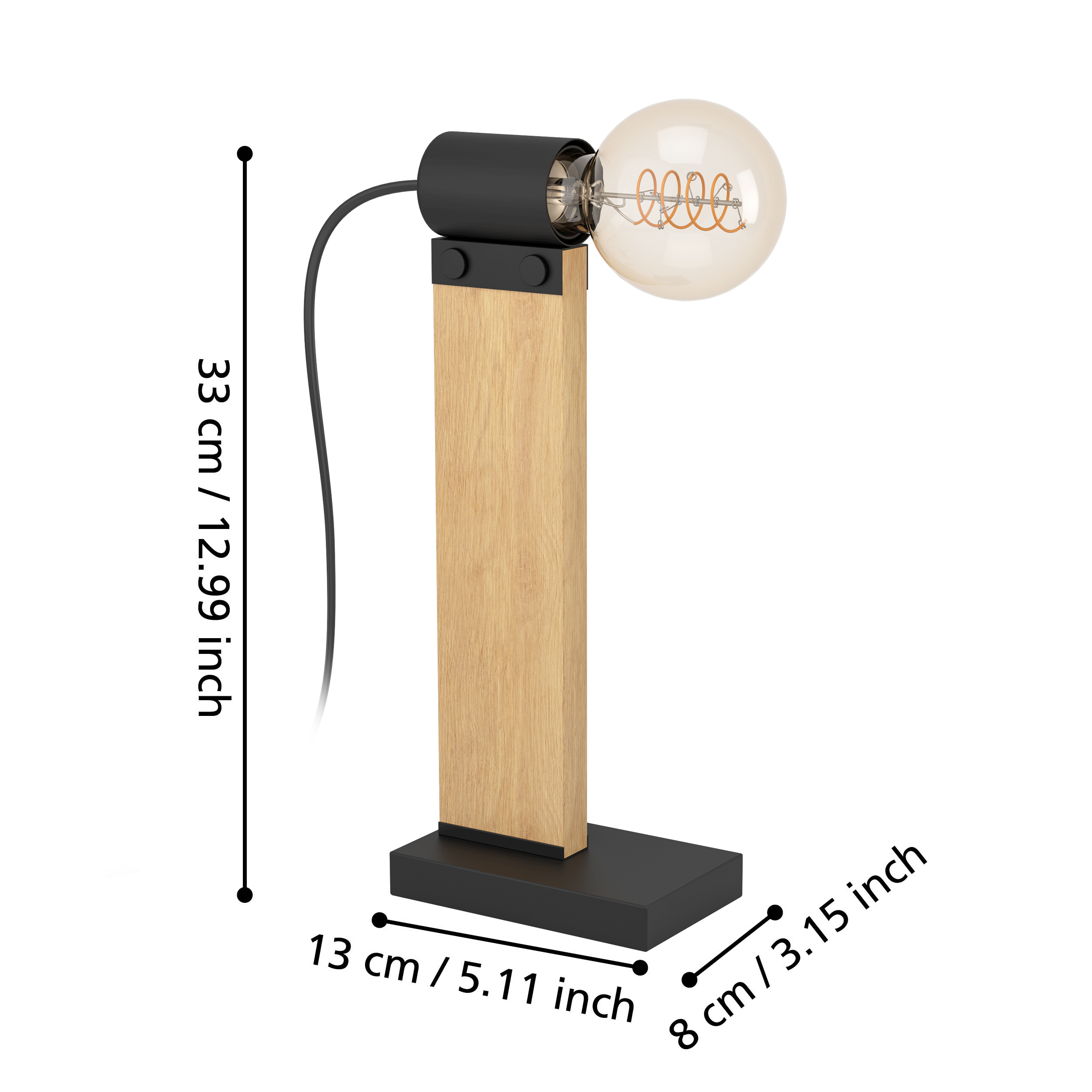 Veioza Decorativa Bailrigg Black & Wood 33CM Eglo