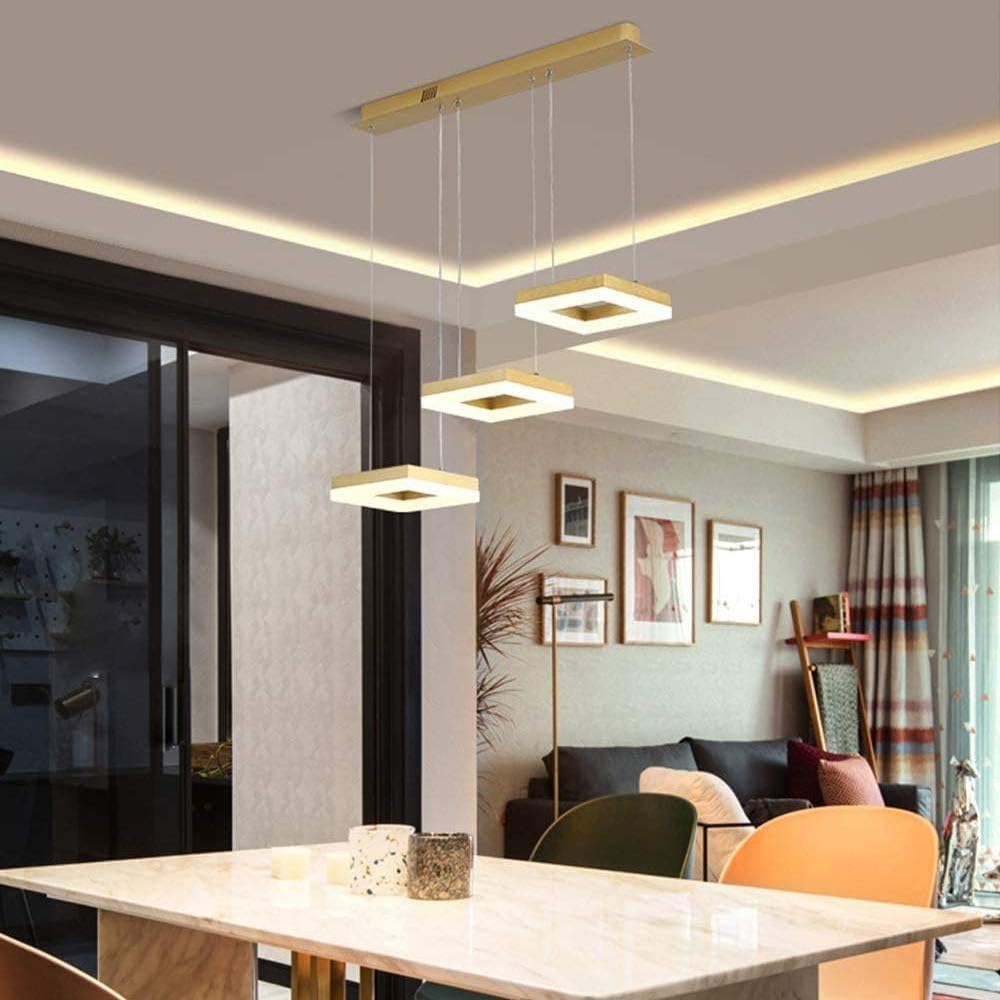 Lustra LED Suspendata Squares Auriu Echivalent 400W Telecomanda