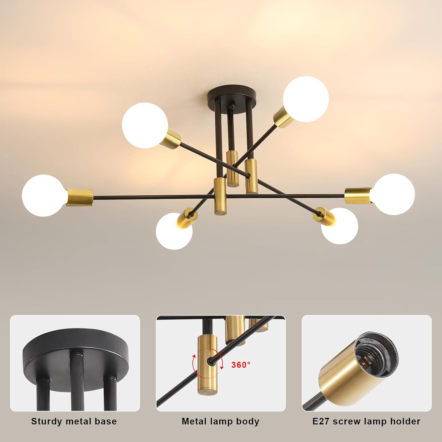 Lustra Minimalist Design 6Xe27 Black + Gold 6038/6 Lighting Fixtures