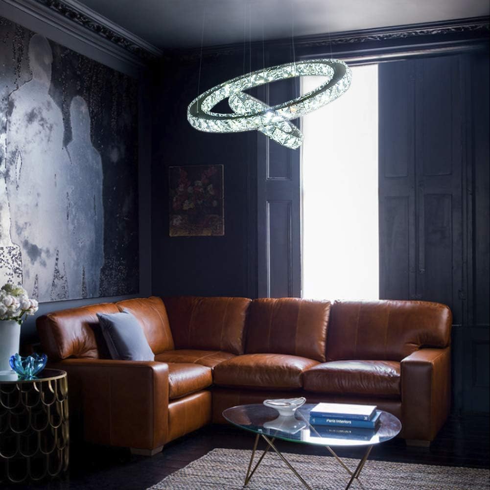 Lustra LED Cristal 2 Segmente Chrome Slim Echivalent 500W, 50+30cm, Telecomanda