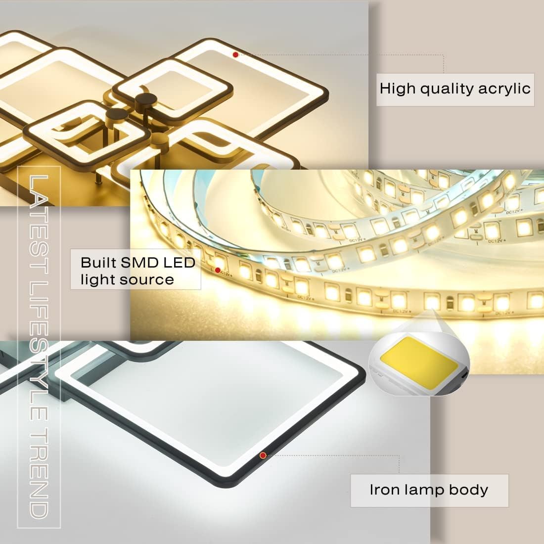 Lustra LED SQUARE 8 BIG Black Echivalent 1200W Telecomanda