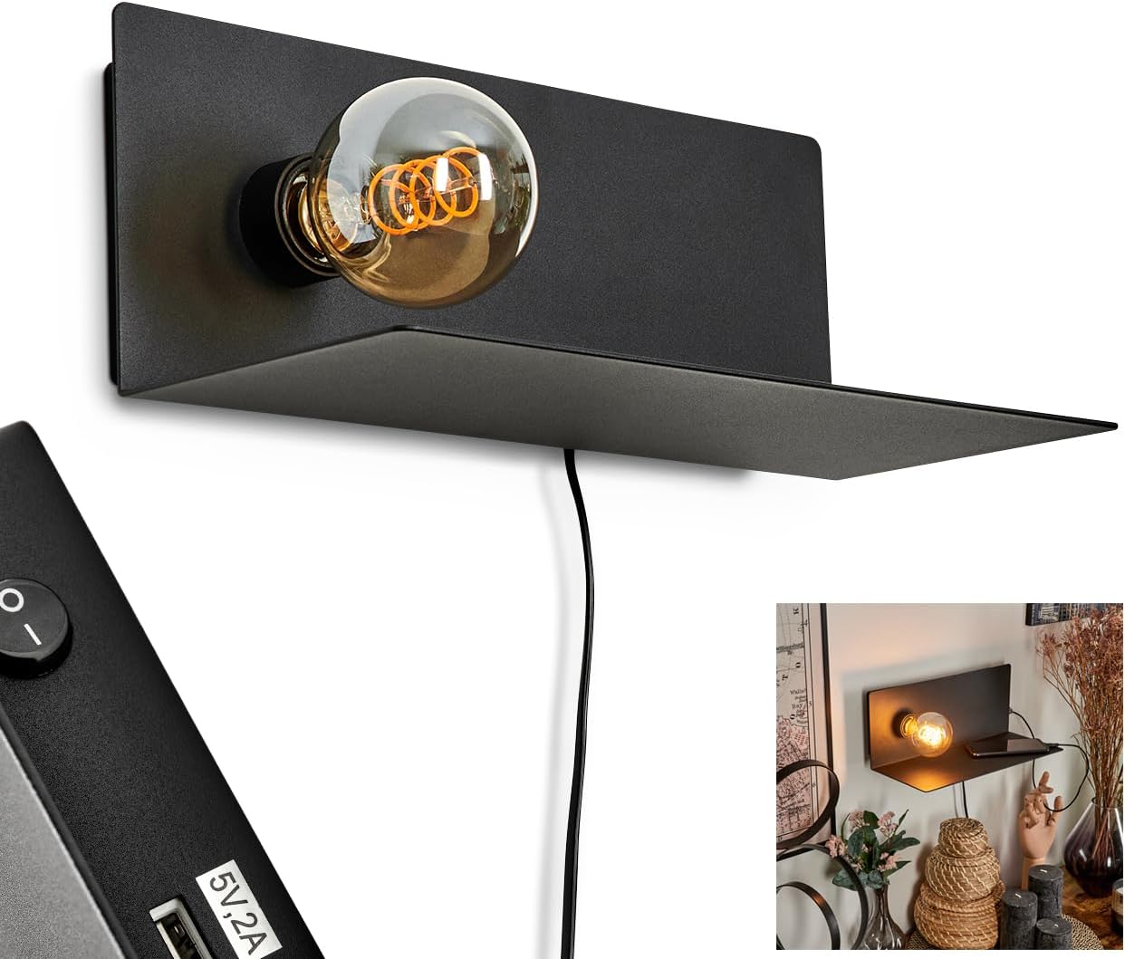 Aplica Perete CIGLIE EGLO 1xE27 cu Incarcare USB