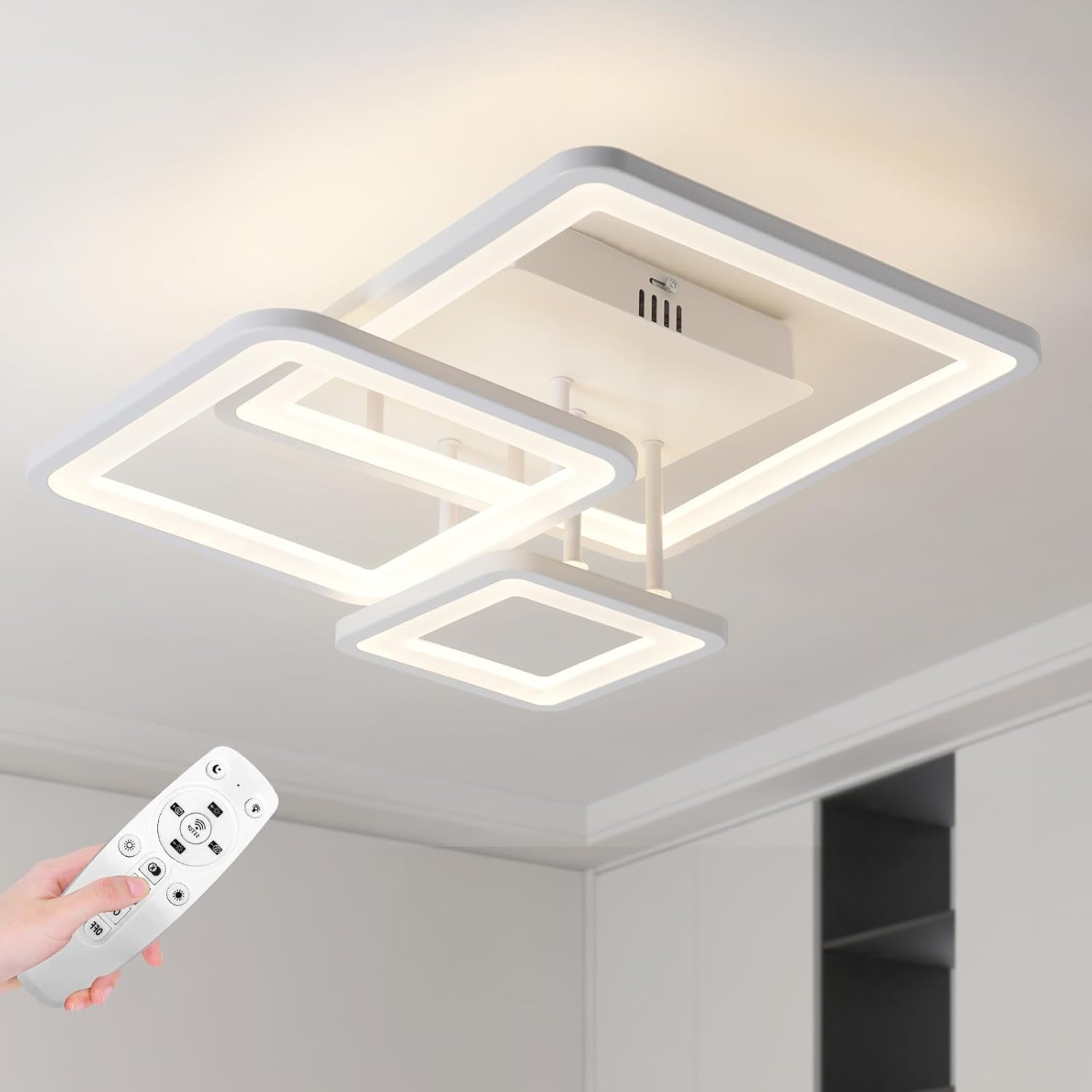 Lustra LED Three Square Alb Echivalent 400W Telecomanda