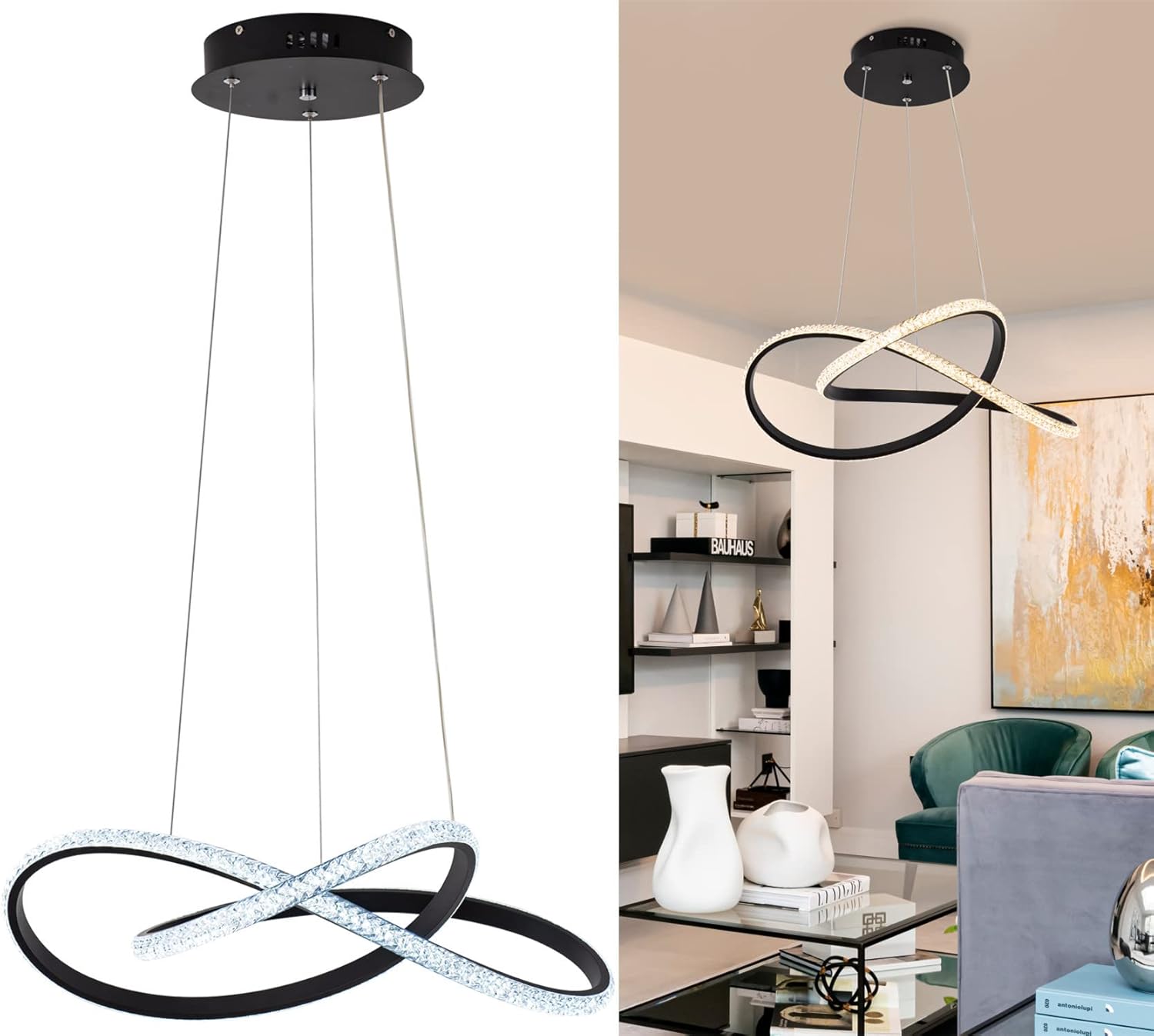 Lustra LED Cristal Infinity Black 2 Segmente Echivalent 400W