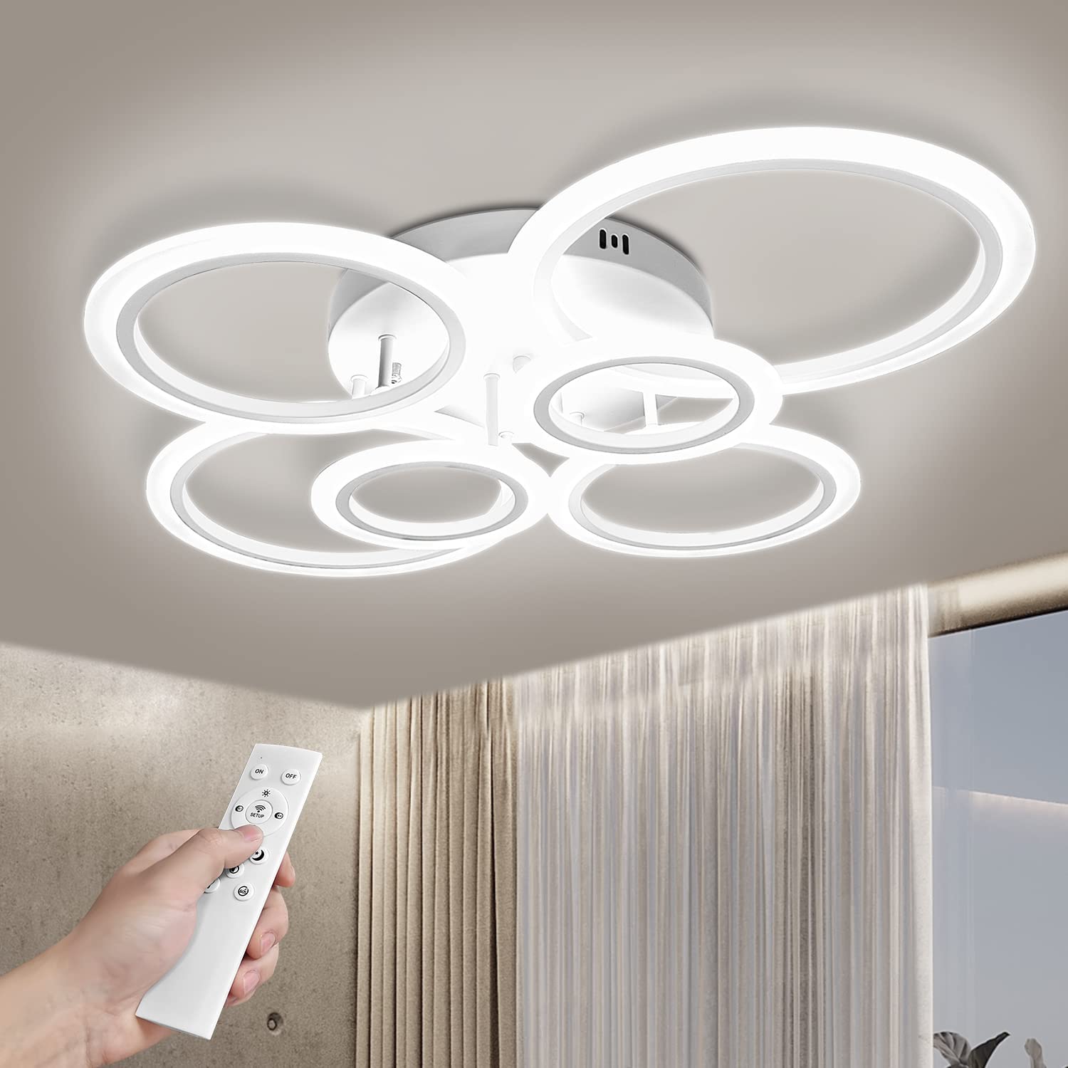 Lustra Led 4 + 2 Circle Maxi Design Alb Telecomanda Echivalent 600W Lighting Fixtures