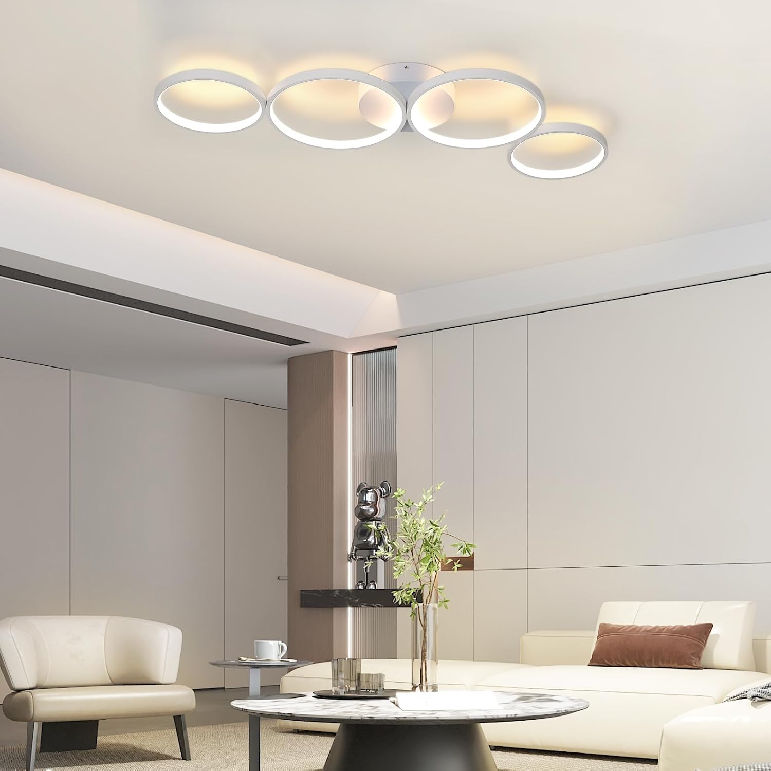 Lustra LED Modern White 4 Rings Echivalent 600W Telecomanda