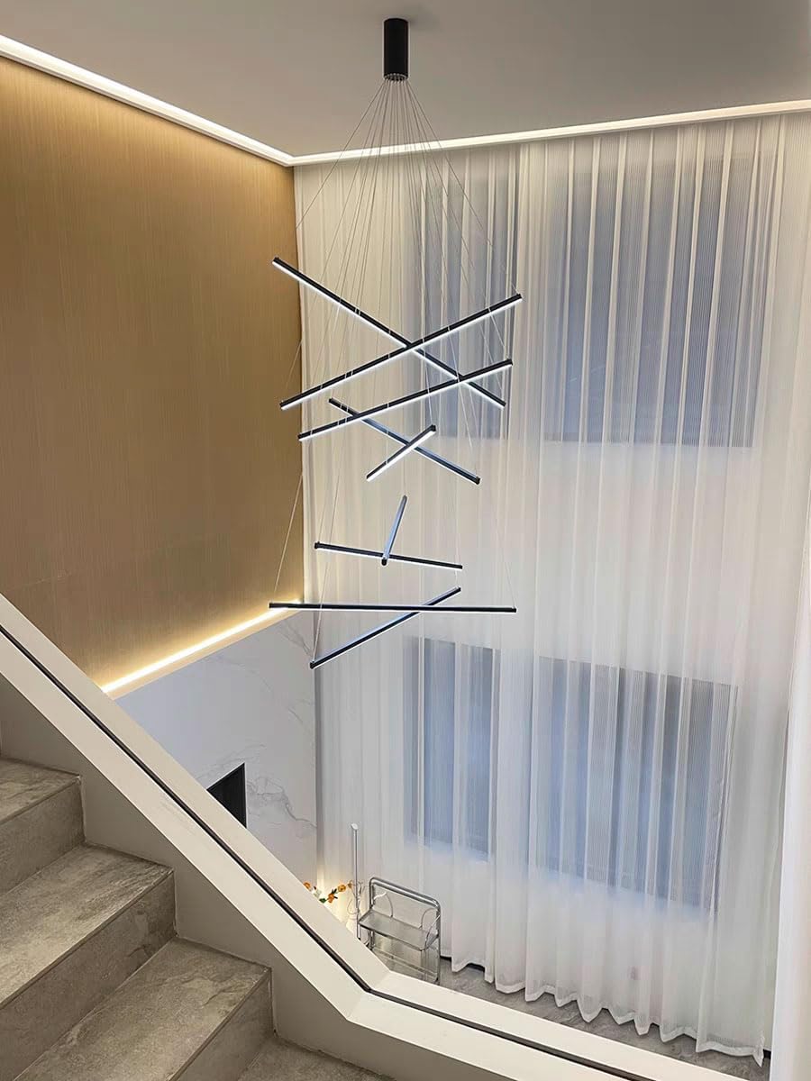 Lustra LED 9 Geometric BLACK Lines Suspendata Echivalent 1200W 300CM