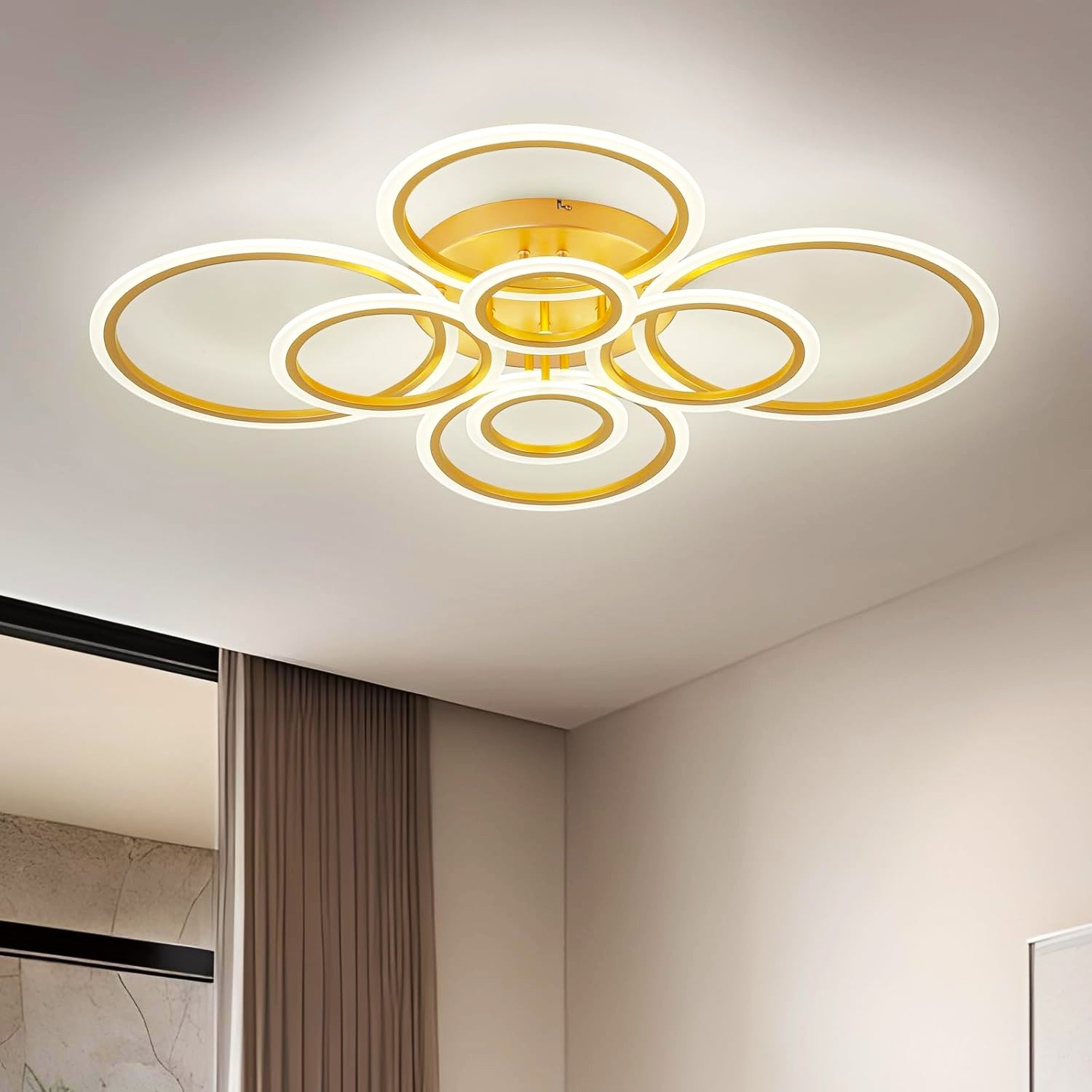 Lustra LED Circle 4+4 Gigant Gold Echivalent 1000W Telecomanda