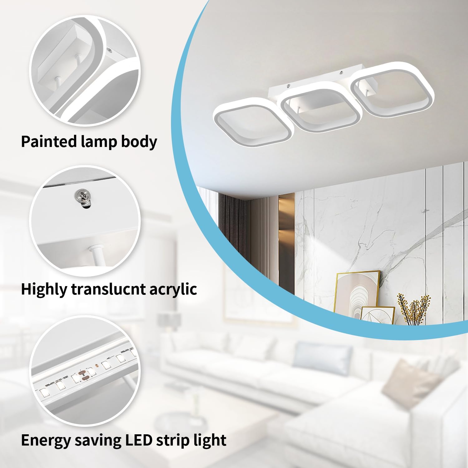 Lustra LED 60W ENZO SQUARE ALB Echivalent 300W