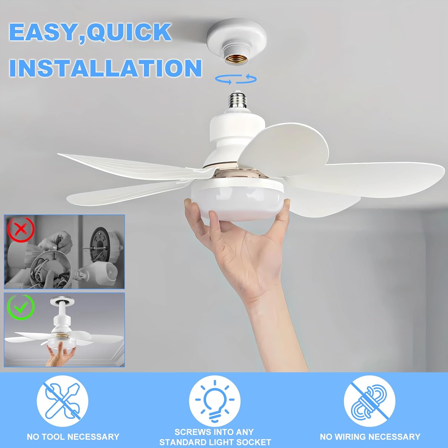 Bec LED E27 30W cu Ventilator, 3 Lumini si telecomanda