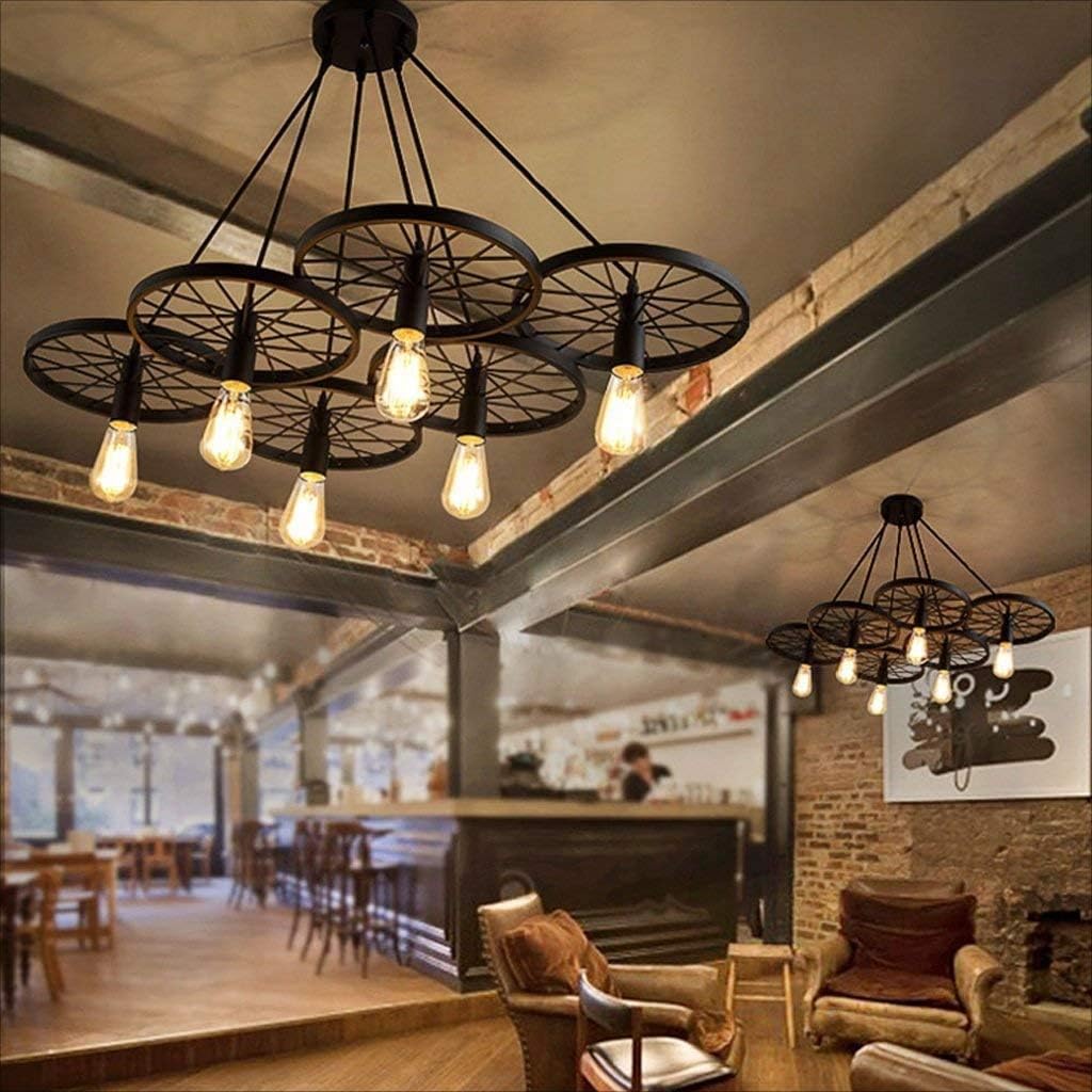 Lustra Vintage Wheels Black 6xE27