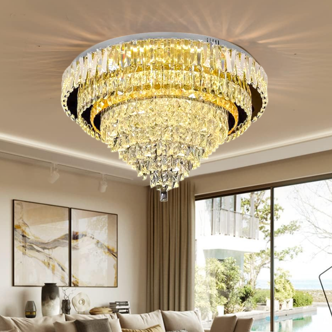 Lustra LED Cristal Aplicata Grandisomo Luce Rotunda Telecomanda