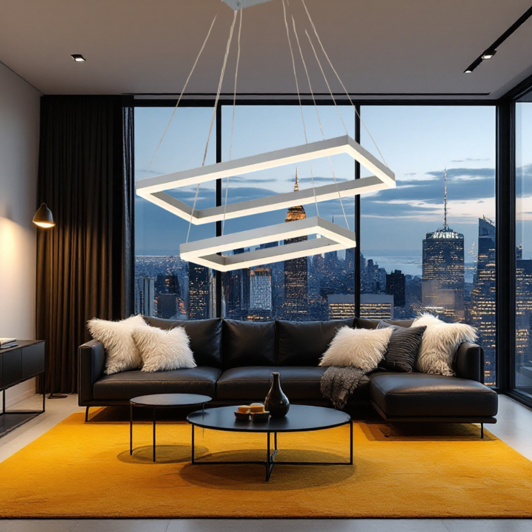 Lustra LED Suspendata cu 2 Elemente Rectangulare Albe LT108 Echivalent 500W