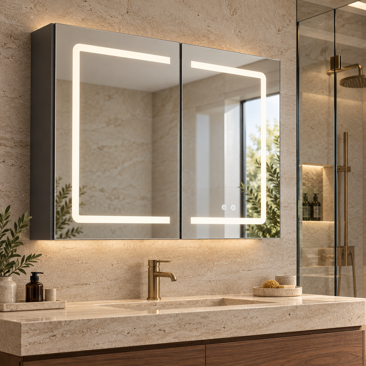 Dulap Baie Cu Oglinda LED Gleam 3 lumini, Touch, Dezaburire 60x80CM