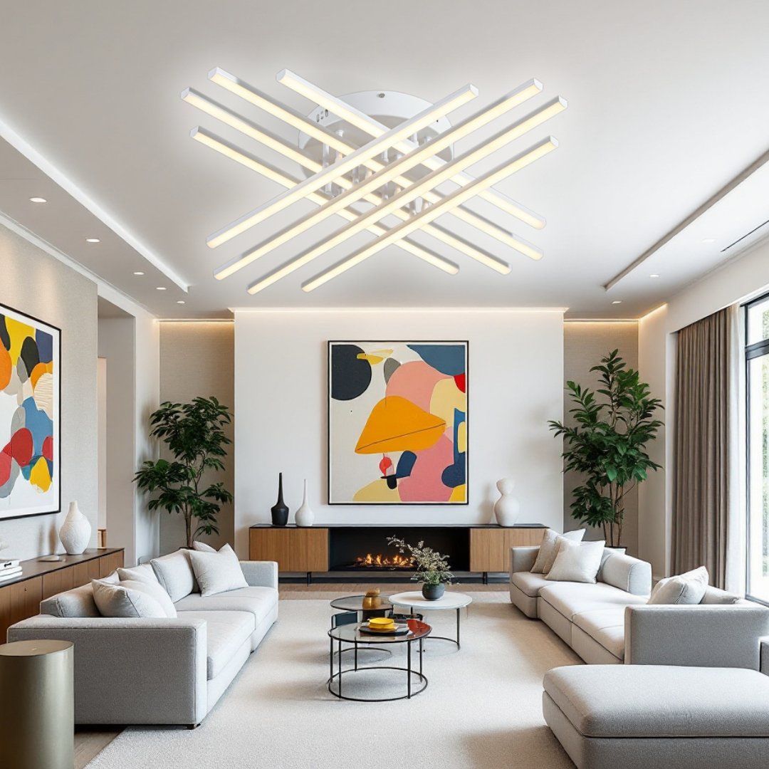 Lustra LED 144W X cu 8 Linii Albe Echivalent 1000W cu Telecomanda