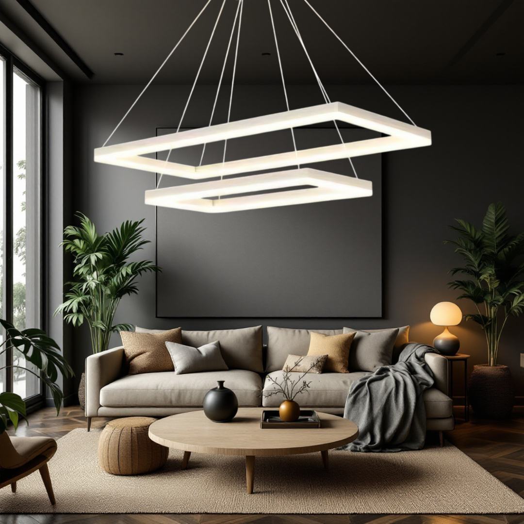 Lustra LED Suspendata cu 2 Elemente Rectangulare Albe LT108 Echivalent 500W