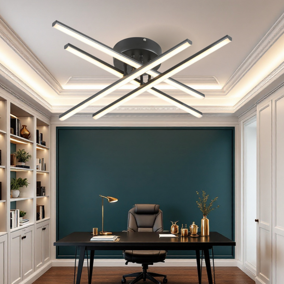 Lustra LED 64W X cu 4 Linii Negre Echivalent 500W cu Telecomanda