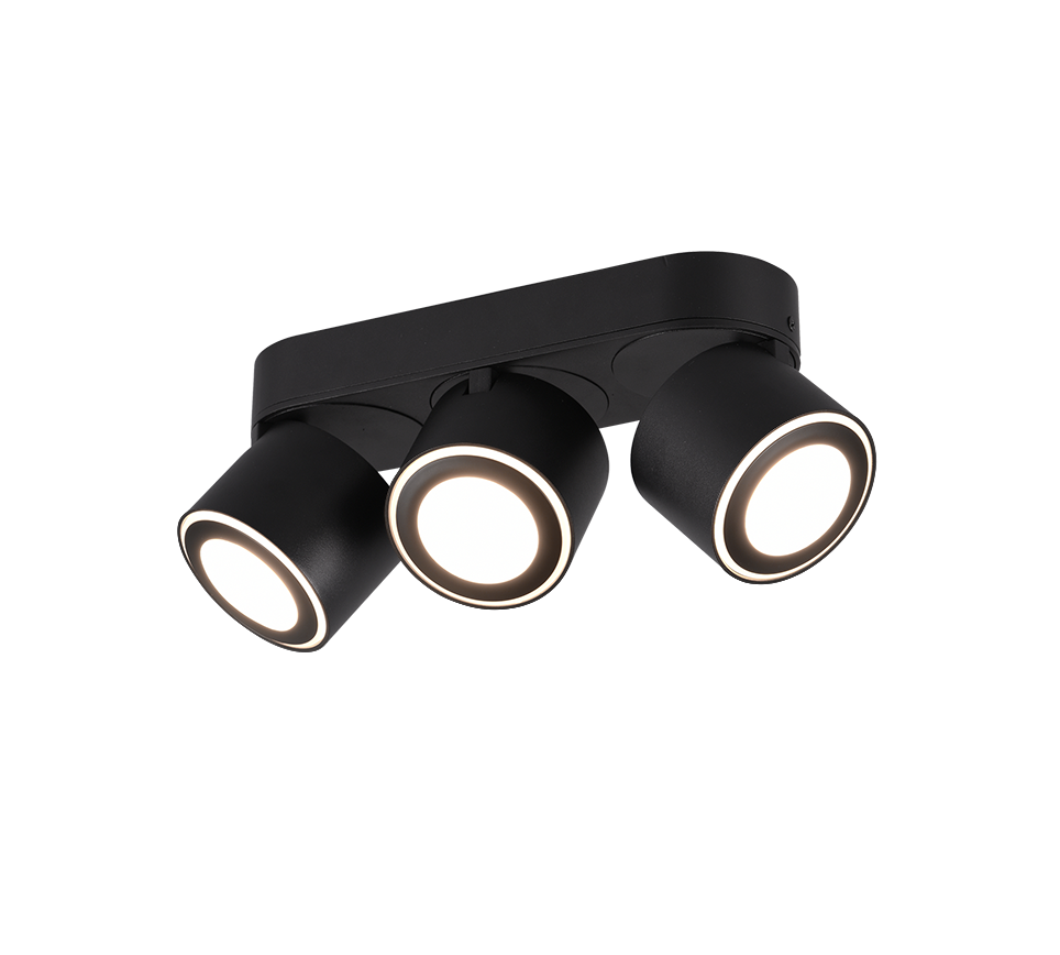 Spot LED Premium Aplicat Orientabil Dreptunghiular 3x450lm Negru 3 Moduri de Iluminare