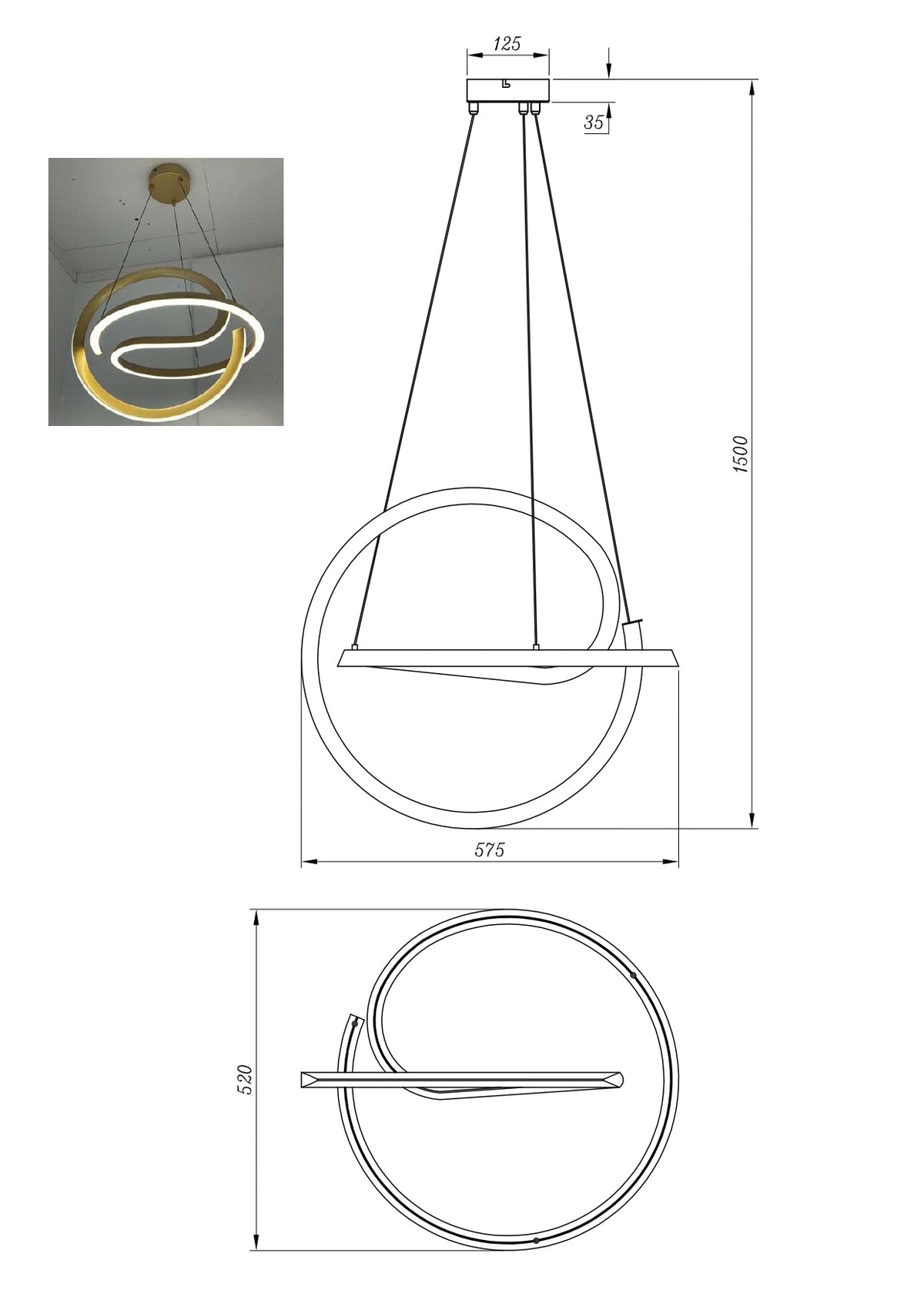 Lustra LED Suspendata 40W VELENNE Rings Gold Echivalent 250W Premium