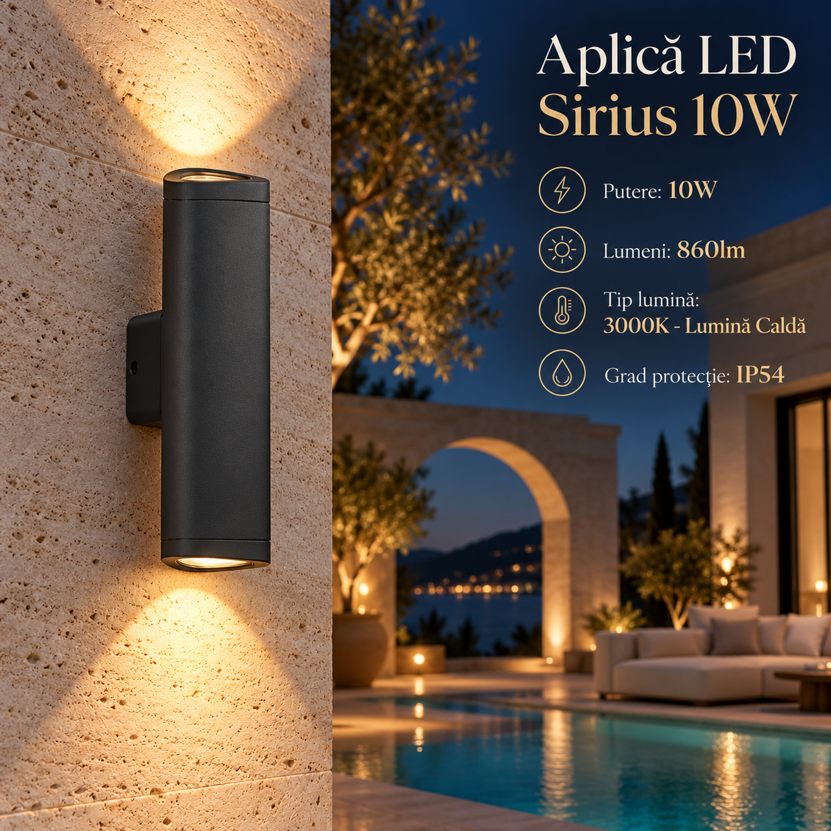 Aplica LED Exterior SIRIUS 10W Neagra