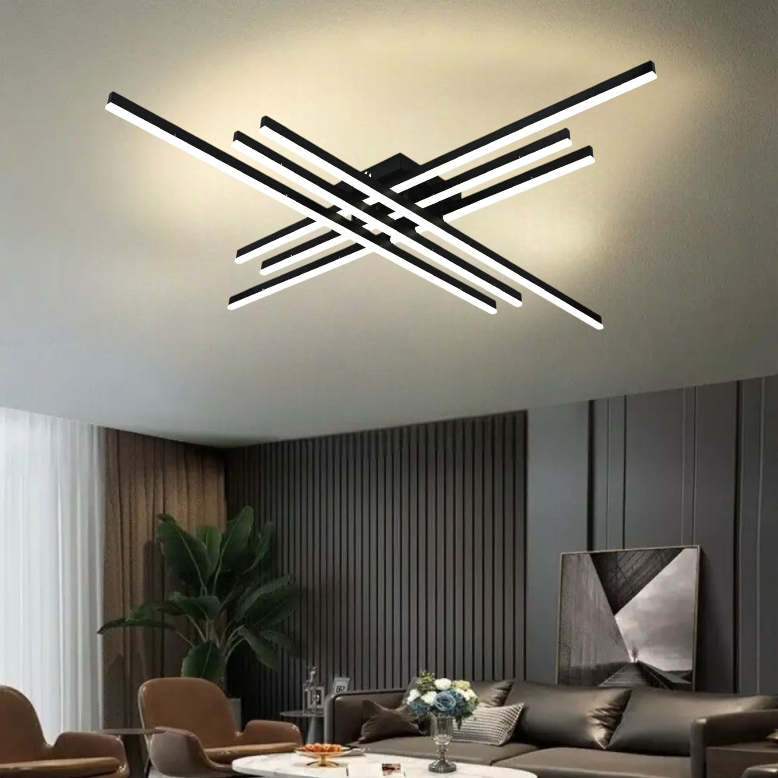 Lustra LED 6 Modern LINES Black Echivalent 600W Telecomanda