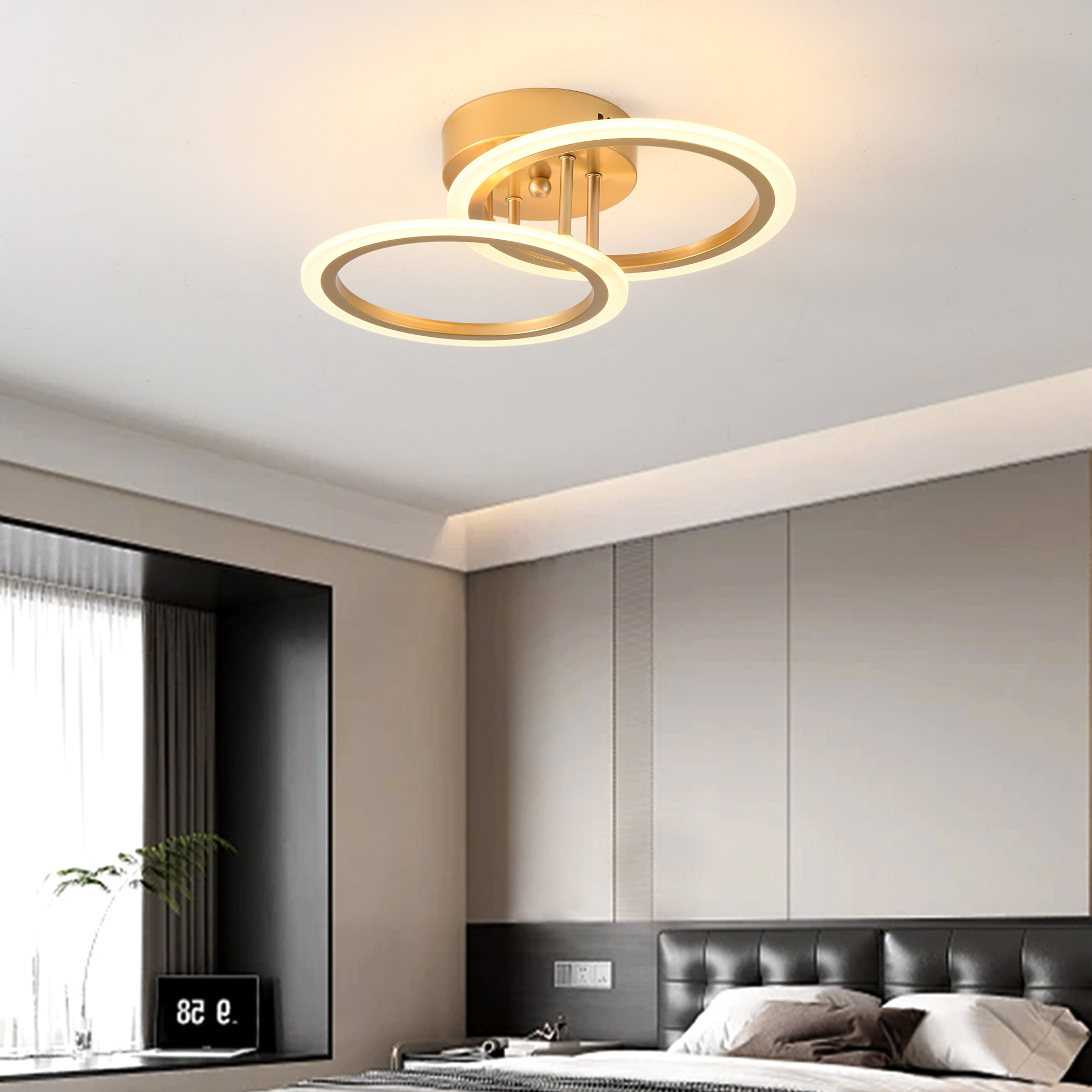 Lustra LED 1+1 Circle Design Gold Echivalent 300W Telecomanda