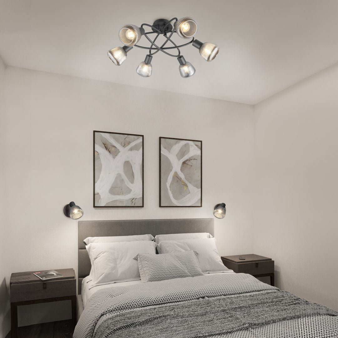 Lustra TARIFA Abajur Negru Mat 6xE14