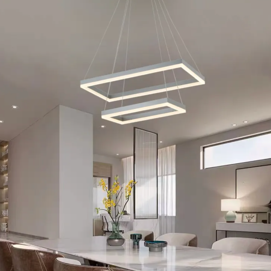 Lustra LED Suspendata cu 2 Elemente Rectangulare Albe LT108 Echivalent 500W