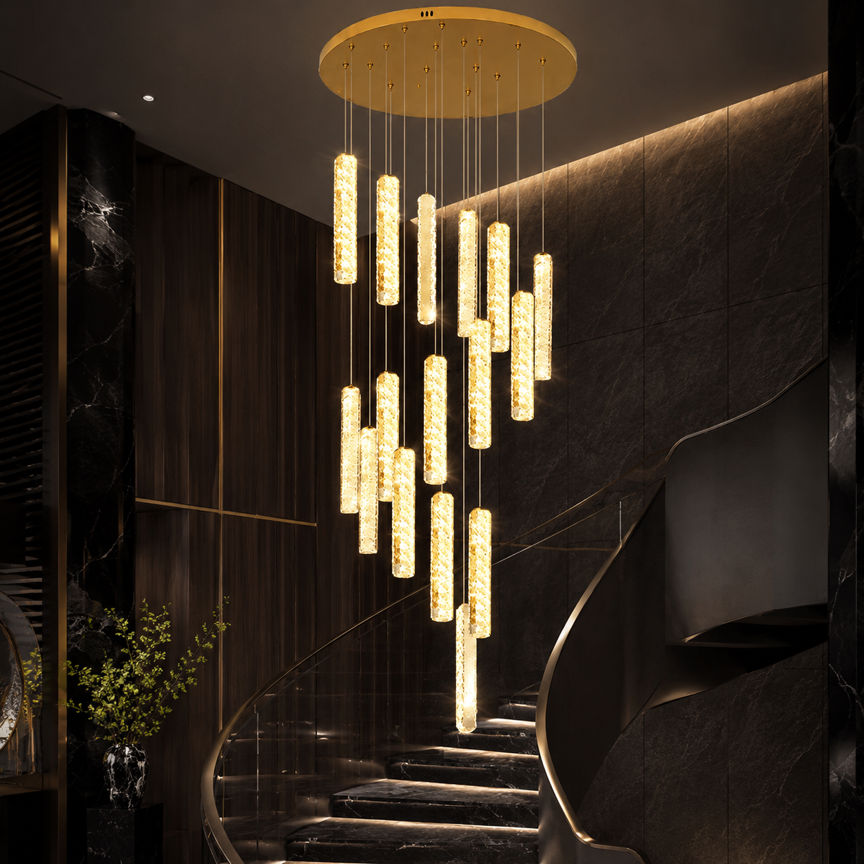Lustra LED Suspendata FIORI MOLTO Gold Premium 200cm Echivalent 1.000W Telecomanda
