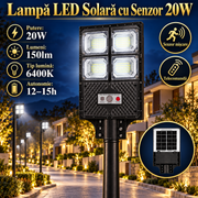 Lampa LED Solara Compact Pro cu Senzor Miscare si Telecomanda 20W | 6400K