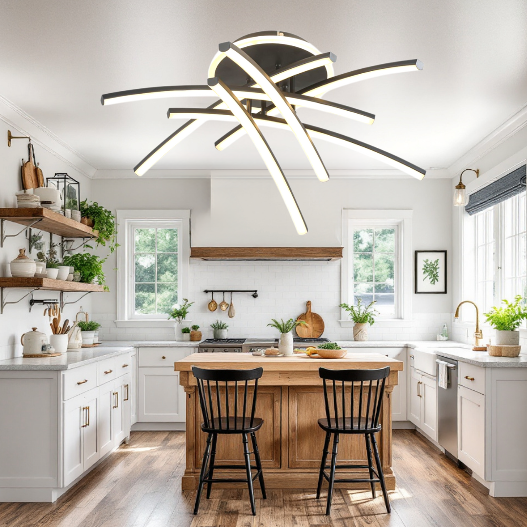 Lustra LED 114W Ophelia 6 Elemente Neagra Echivalent 600W Telecomanda