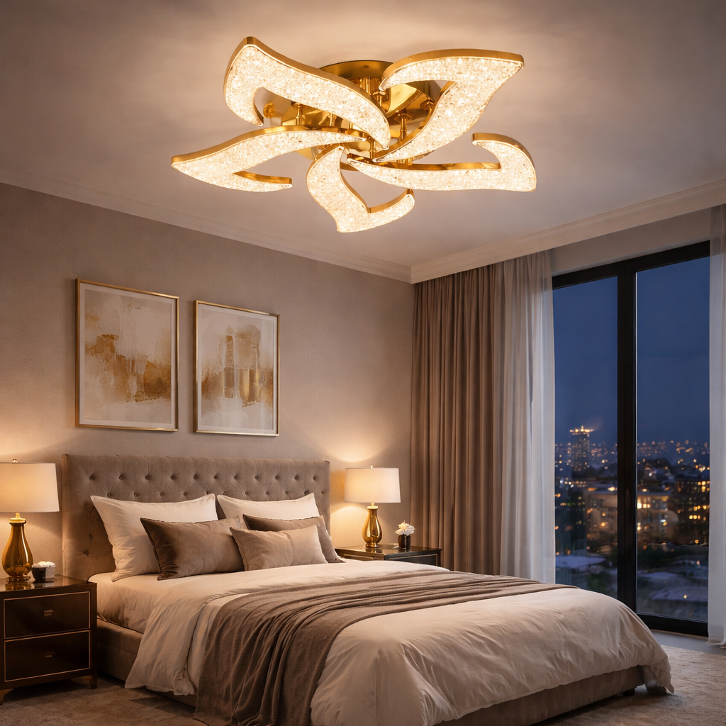 Lustra LED NARCISSE Sparkle Gold Echivalent 600W Telecomanda