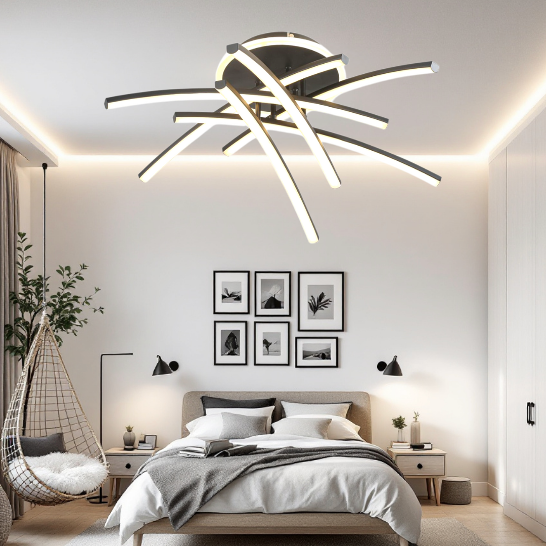 Lustra LED 114W Ophelia 6 Elemente Neagra Echivalent 600W Telecomanda