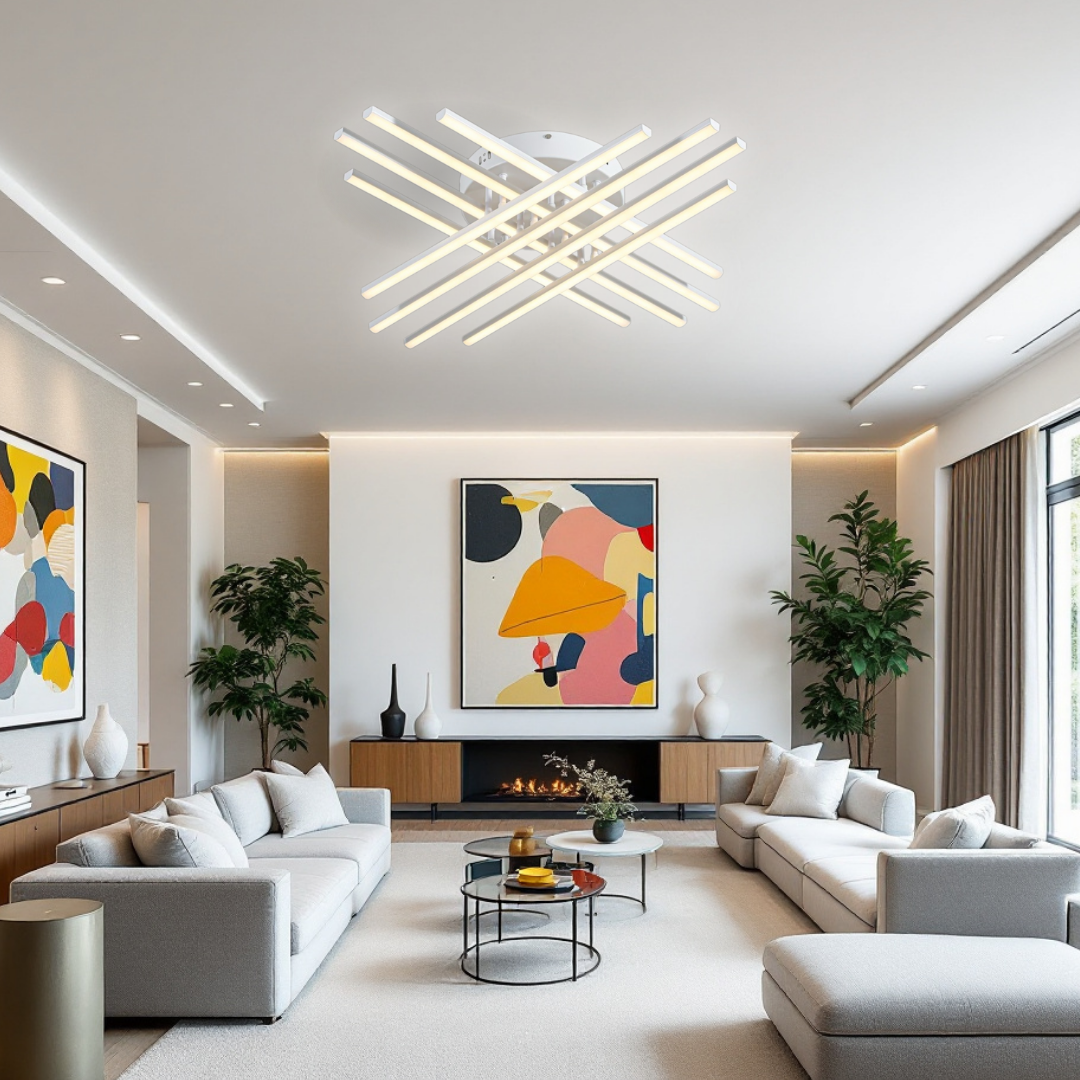 Lustra LED 144W X cu 8 Linii Albe Echivalent 1000W cu Telecomanda