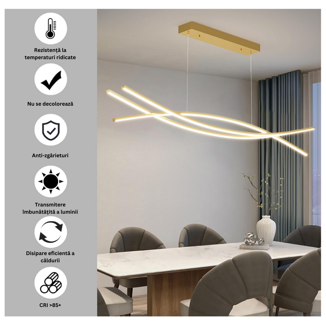 Lustra LED 80W OFFICE Suspendata Gold cu Telecomanda Echivalent 500W