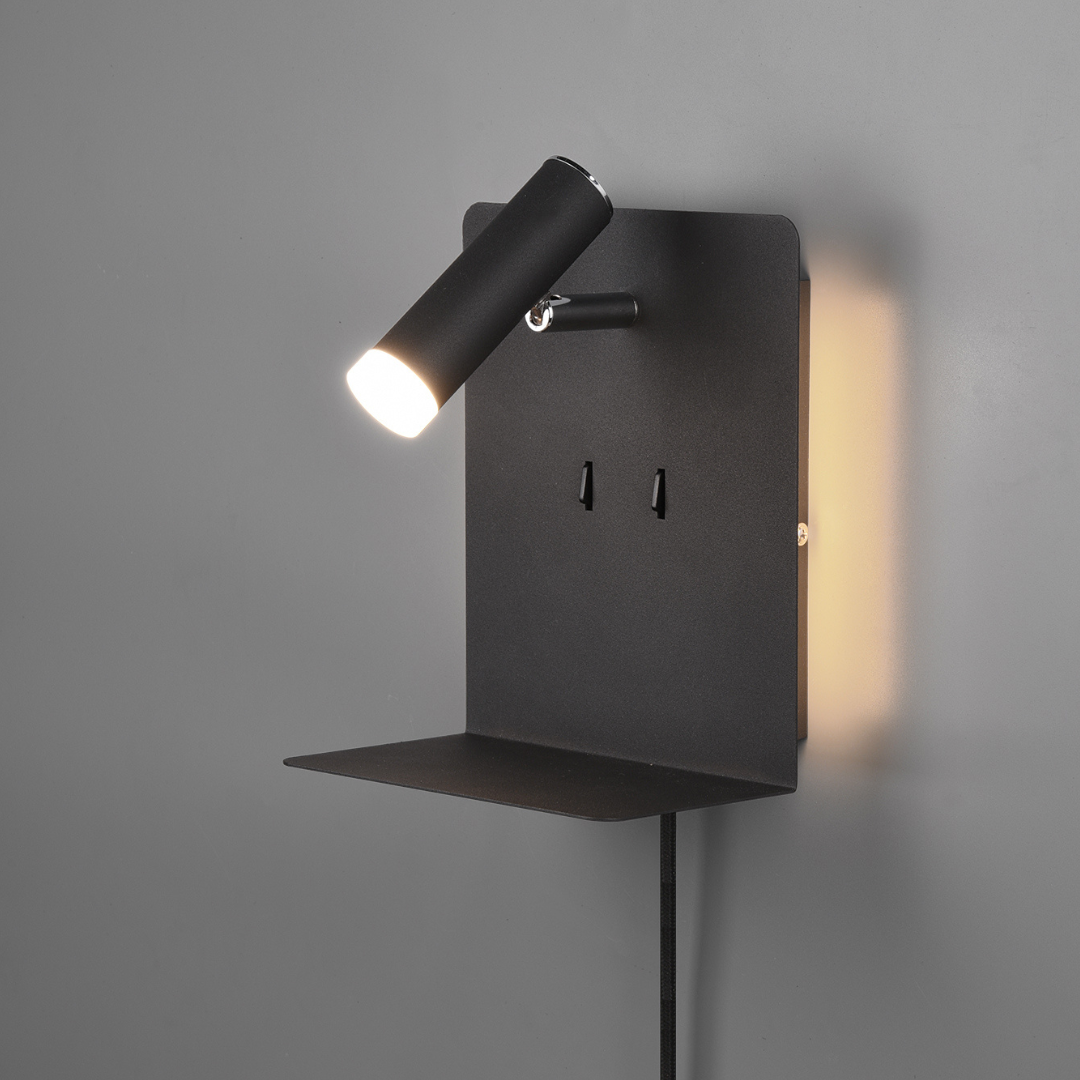 Aplica LED Perete 6W Neagra cu Suport Telefon USB