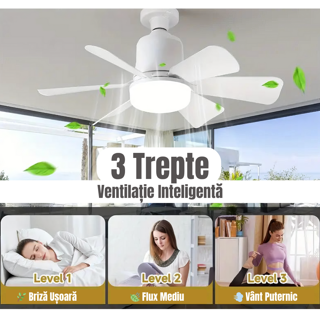 Bec LED E27 30W cu Ventilator, 3 Lumini si telecomanda