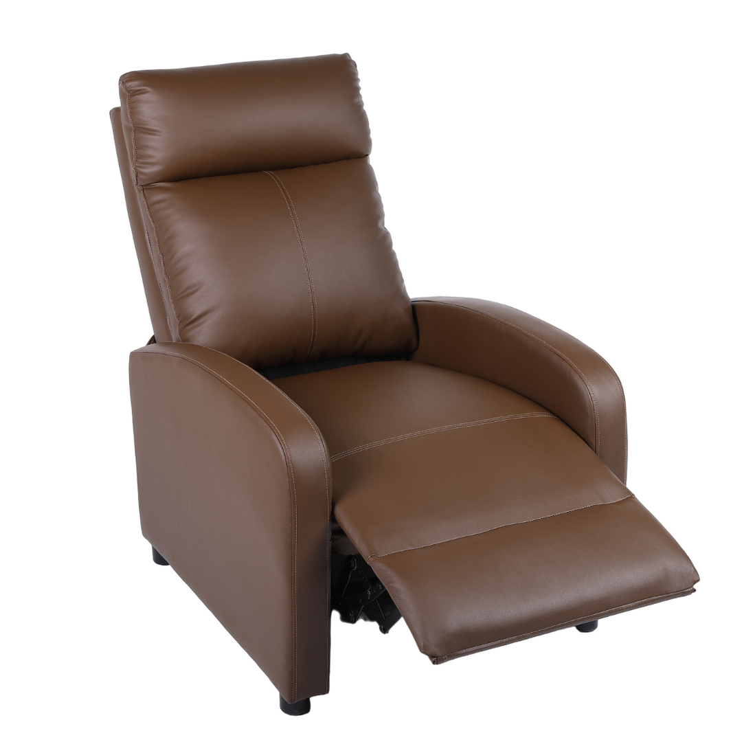 Fotoliu Recliner din Piele Ecologica Spatar Rabatabil si Suport Picioare Extensibil Maro