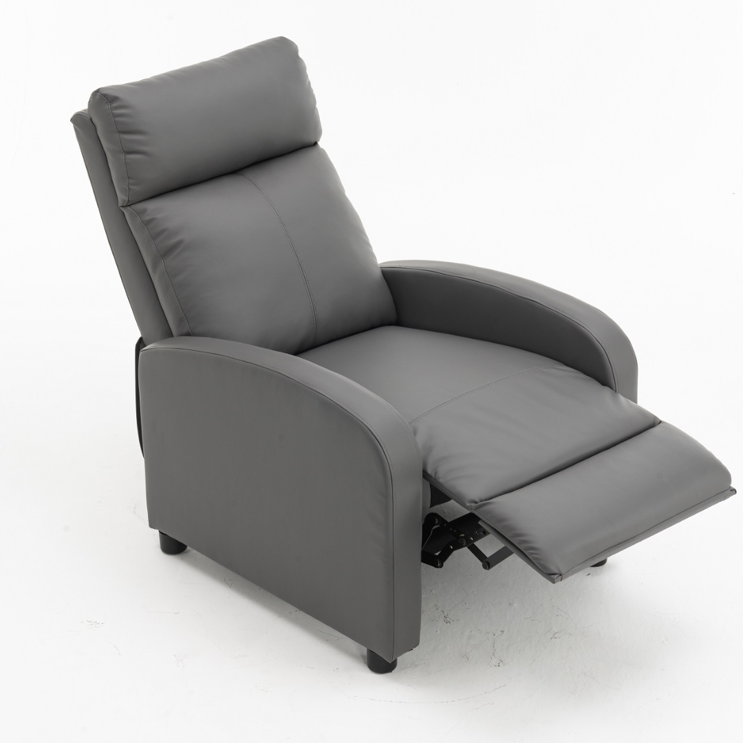 Fotoliu Recliner din Piele Ecologica Spatar Rabatabil si Suport Picioare Extensibil Gri