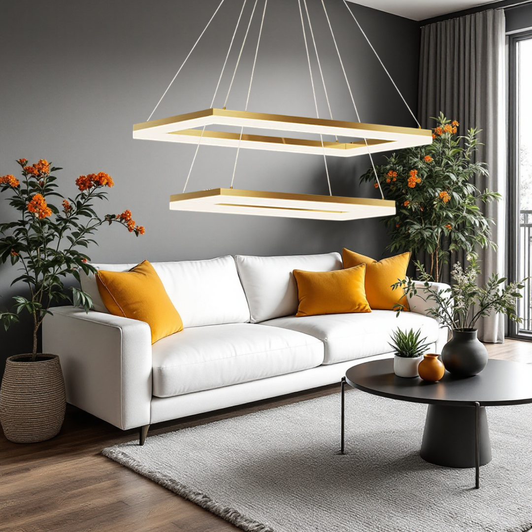 Lustra LED Suspendata cu 2 Elemente Rectangulare Aurii LT108 Echivalent 500W