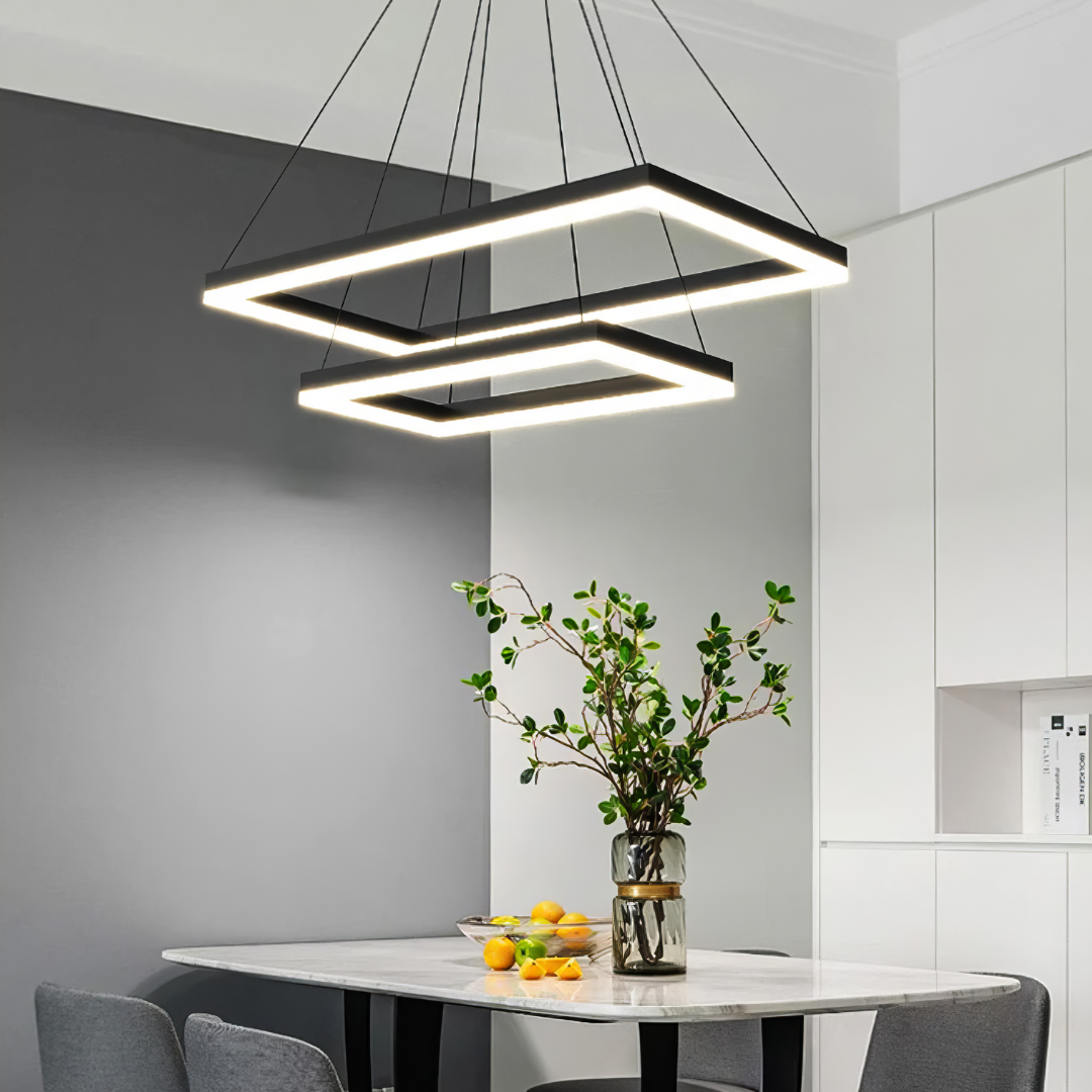 Lustra LED Suspendata cu 2 Elemente Rectangulare Negre LT108 Echivalent 500W