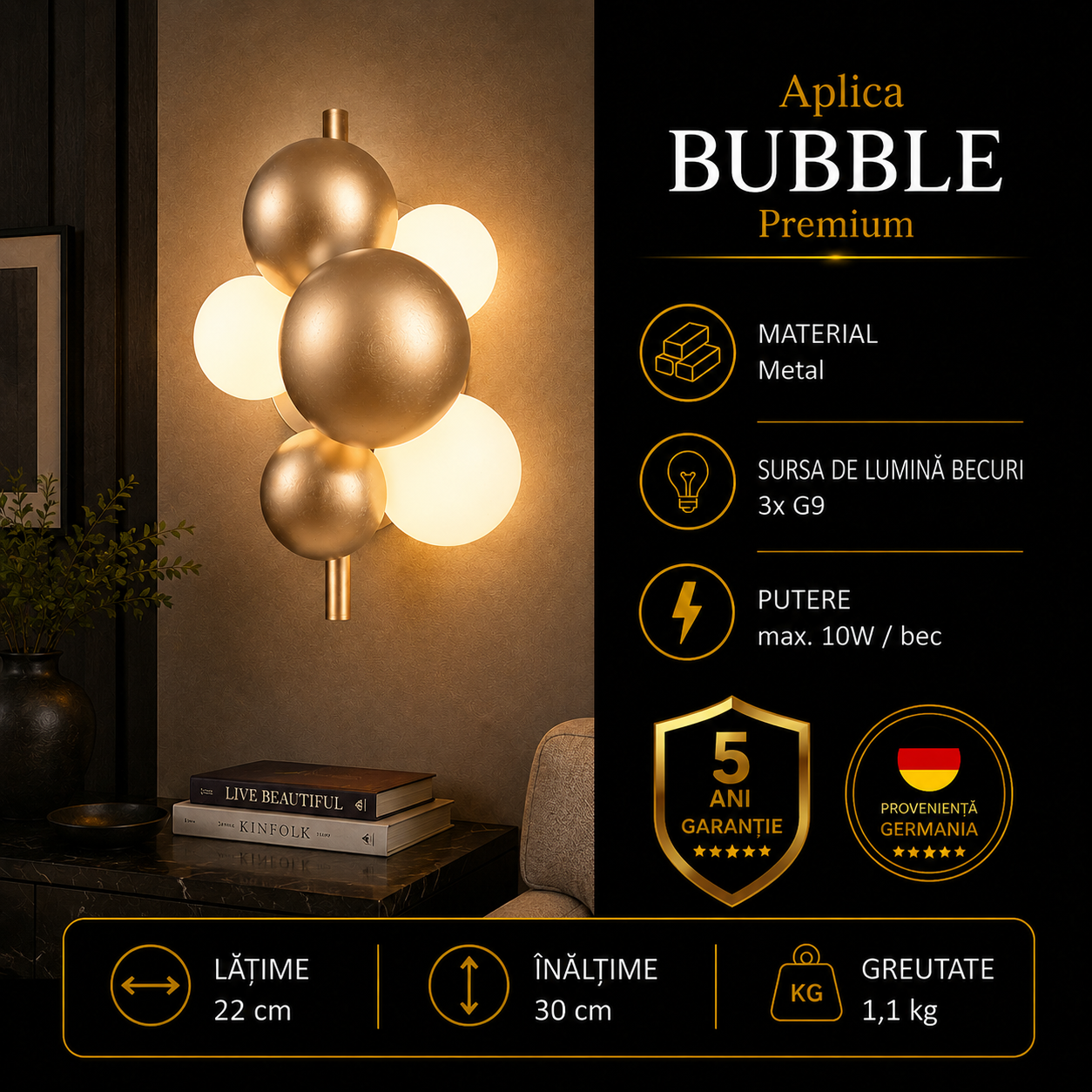 Aplica Premium Bubble Gold 3xG9