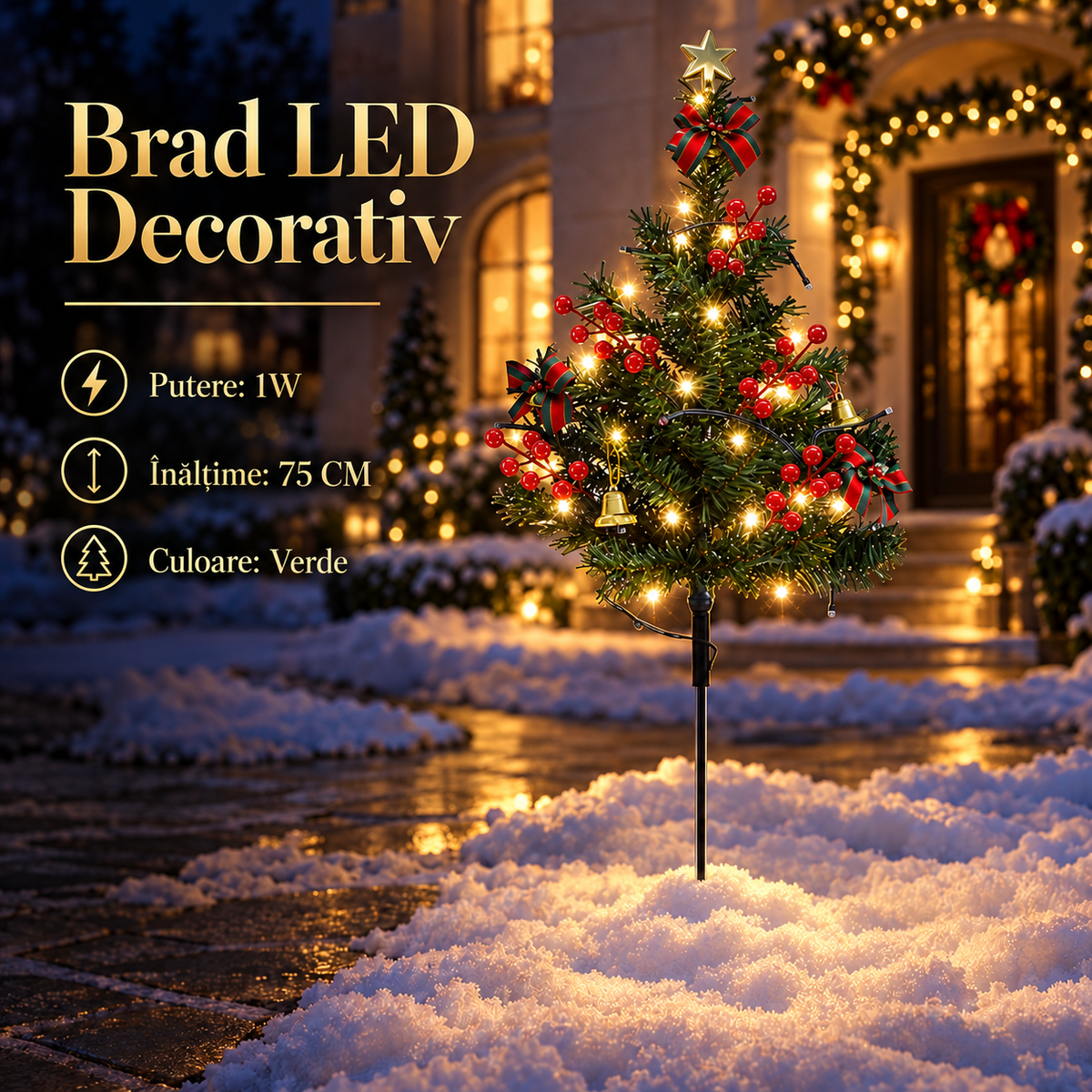 Brad LED de Craciun Verde | 75CM | 10lm | IP44