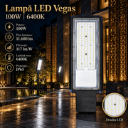 Lampa LED Iluminat Stradal Vegas Black 100W | 11680lm | 6400K | IP65