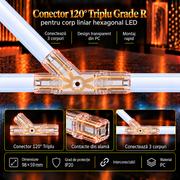 Conector HEGZA 120° Forma R pentru 3 x Corp Liniar Hexagonal LED