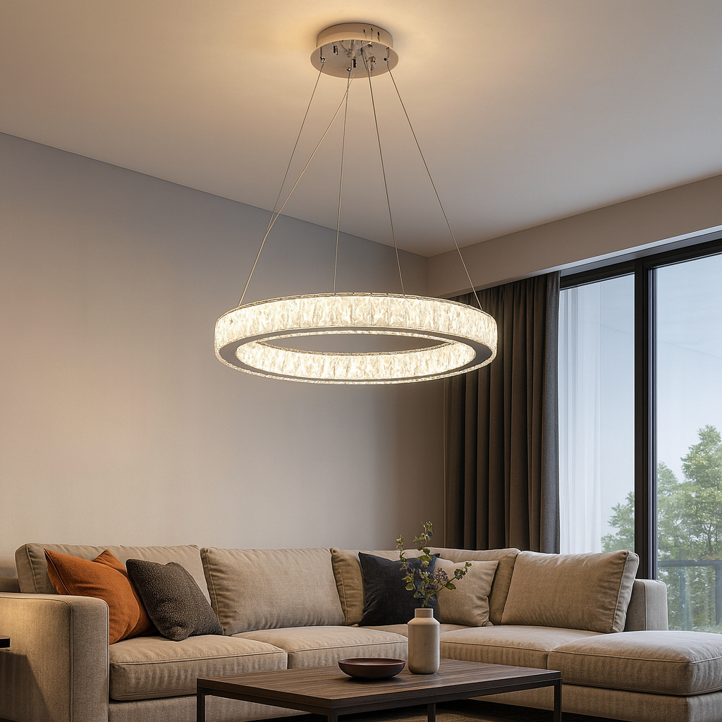 Lustra LED Cristal 1 Segment Rotund Chrome Echivalent 300W Telecomanda