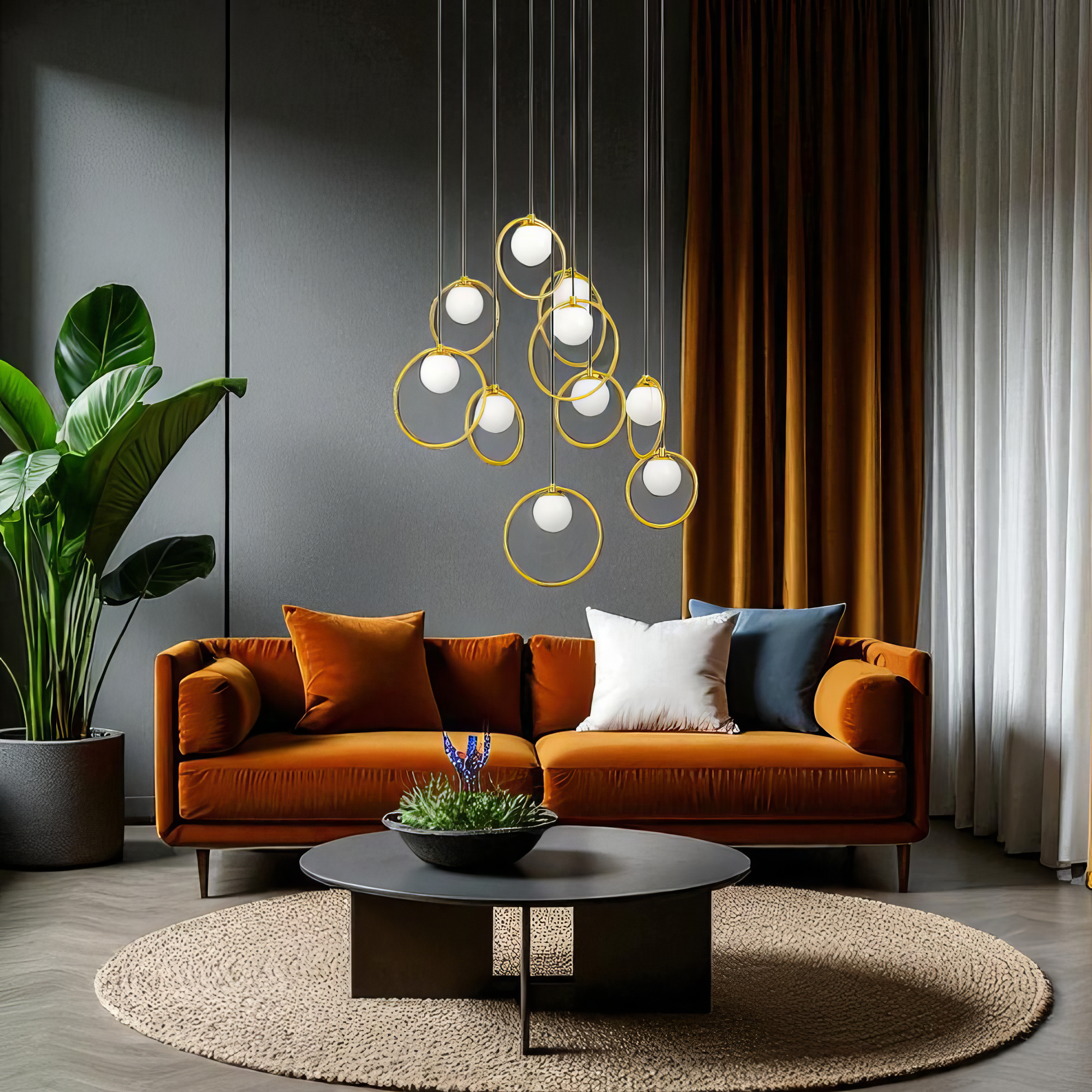 Lustra LED Suspendata PORTOCOLOM Gold Suport Rotund 10Elemente