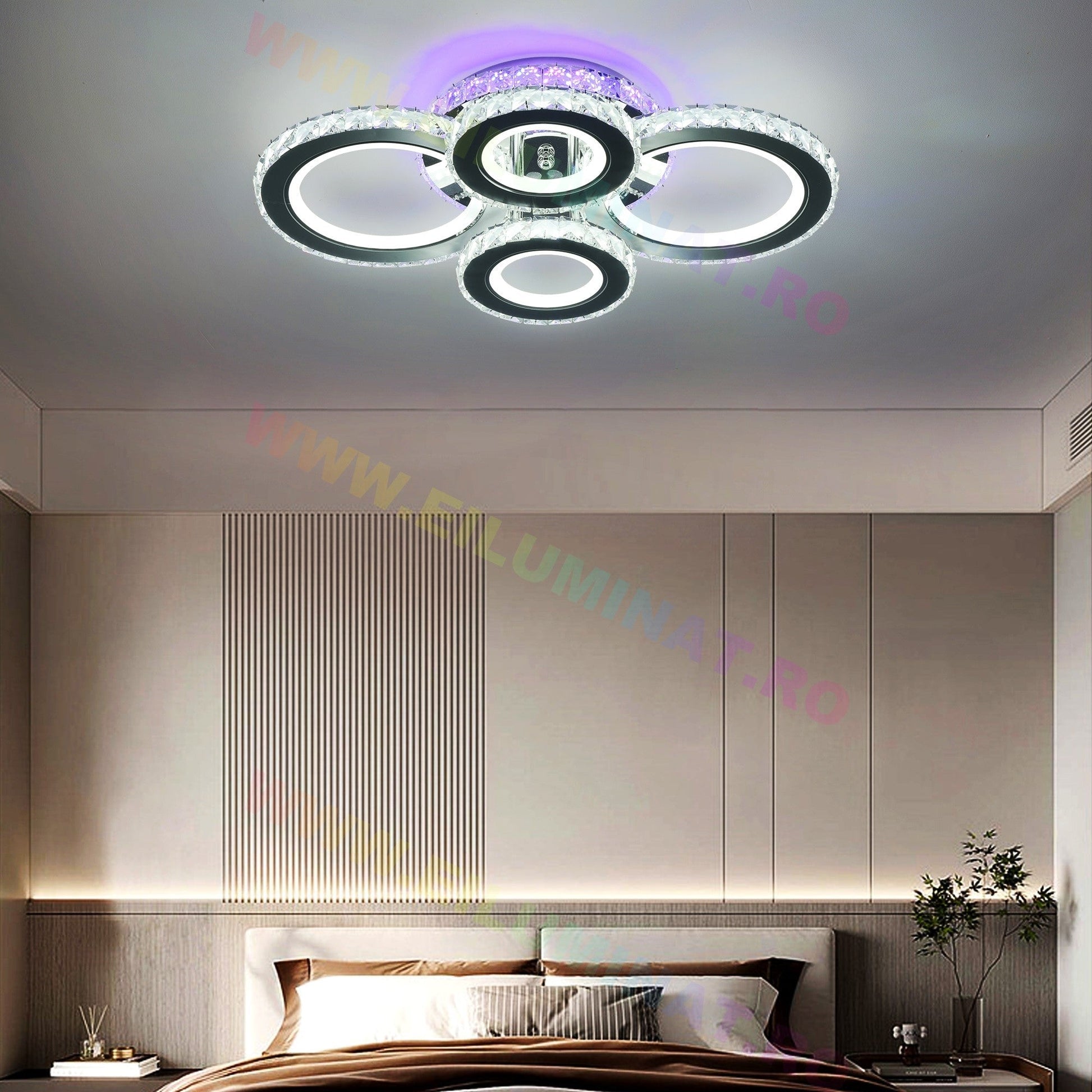 Lustra LED 4 CIRCLE Cristal Black RGB Echivalent 500W Telecomanda