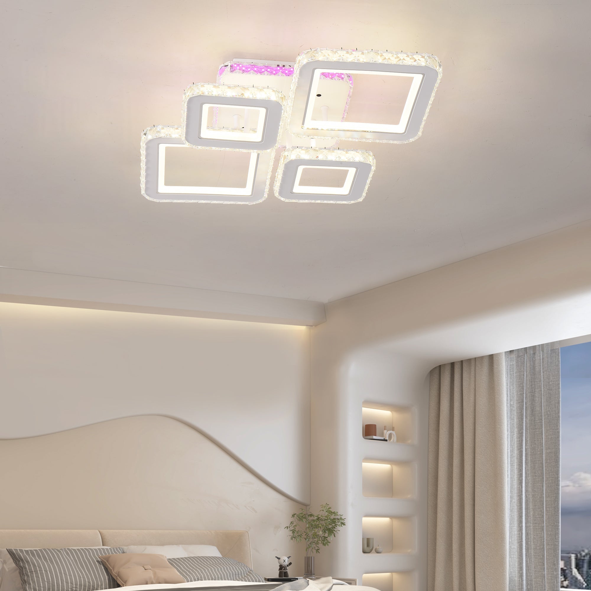 Lustra LED 2+2 DIAMOND RGB Alb Cristal Echivalent 400W Telecomanda