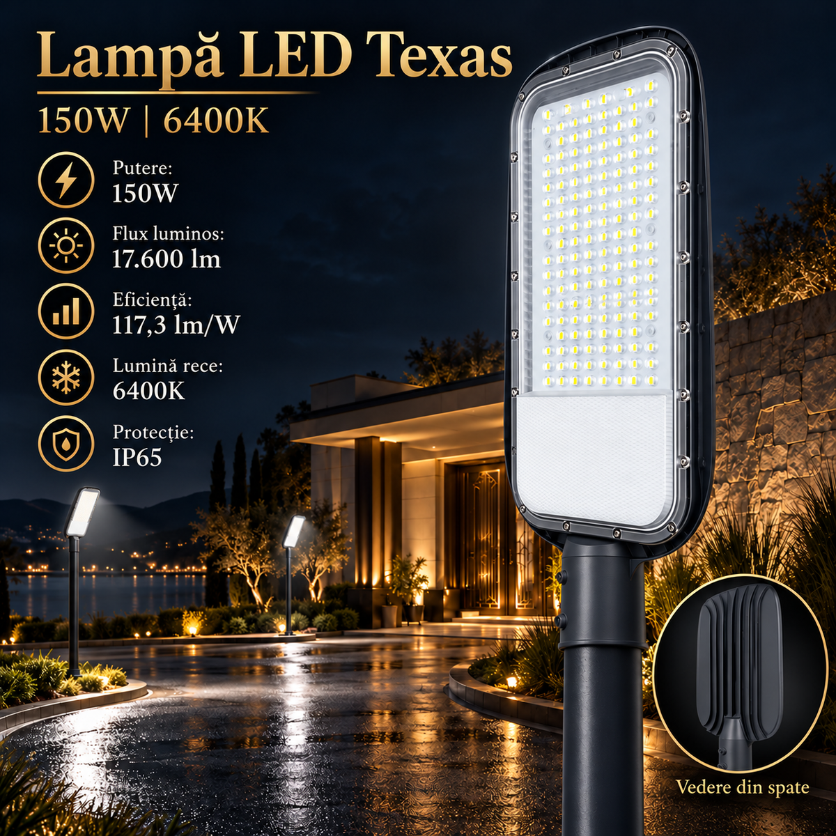 Lampa LED Iluminat Stradal Texas Anthracite 150W | 17600lm | 6400K | IP65